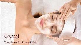  Presentation with spa salon - Beautiful presentation theme featuring beautician applying cream on young backdrop and a lemonade colored foreground