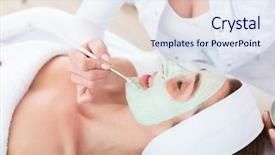 Presentation with face mask - Slide deck consisting of beautician applying face peeling mask background and a sky blue colored foreground