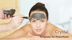  Presentation with beautician - Amazing PPT layouts having beautician-applying-purifying-clay-mask backdrop and a lemonade colored foreground
