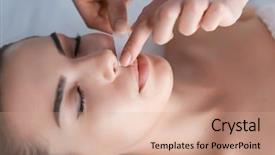  Presentation with beautician - Beautiful slide deck featuring beautician depilating young woman's backdrop and a coral colored foreground