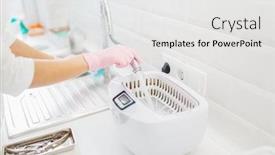  Presentation with beautician - Colorful presentation enhanced with beautician disinfects equipment tools cleaning backdrop and a white colored foreground