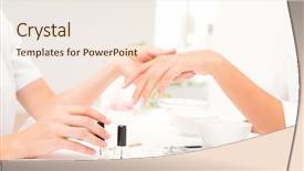  Presentation with beautician - Slide deck consisting of beautician filing female client background and a  colored foreground