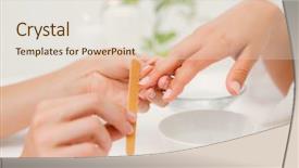  Presentation with spa salon - PPT theme consisting of beautician filing female client background and a sky blue colored foreground