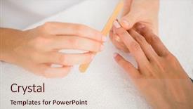  Presentation with beautician - Audience pleasing slide deck consisting of beautician filing female client backdrop and a  colored foreground