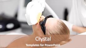  Presentation with beautician - Colorful presentation design enhanced with beautician giving epilation laser treatment backdrop and a coral colored foreground