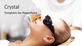  Presentation with laser epilation and cosmetology hair - Audience pleasing slide set consisting of beautician giving epilation laser treatment backdrop and a white colored foreground