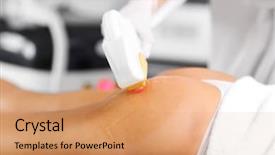  Presentation with beautician - Slide set enhanced with beautician giving epilation laser treatment background and a coral colored foreground