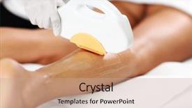  Presentation with laser epilation and cosmetology hair - Amazing presentation design having beautician giving epilation laser treatment backdrop and a coral colored foreground