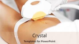  Presentation with beautician - Presentation theme consisting of beautician giving epilation laser treatment background and a coral colored foreground