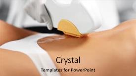  Presentation with laser epilation and cosmetology hair - Beautiful slide set featuring beautician giving epilation laser treatment backdrop and a coral colored foreground