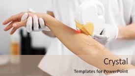  Presentation with beautician - Presentation consisting of beautician giving epilation laser treatment background and a lemonade colored foreground