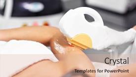  Presentation with beautician - Presentation theme with beautician giving epilation laser treatment background and a coral colored foreground
