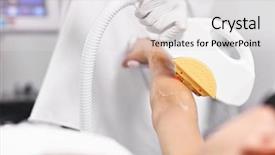  Presentation with beautician - Presentation design having beautician giving epilation laser treatment background and a  colored foreground