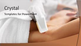  Presentation with laser - Audience pleasing presentation theme consisting of beautician giving epilation laser treatment backdrop and a light gray colored foreground