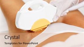  Presentation with beautician - Beautiful presentation theme featuring beautician giving epilation laser treatment backdrop and a  colored foreground