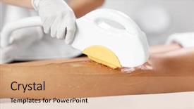  Presentation with laser epilation and cosmetology hair - Colorful presentation theme enhanced with beautician giving epilation laser treatment backdrop and a  colored foreground