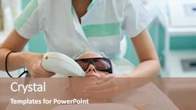  Presentation with beautician - Beautiful PPT theme featuring electrolysis - beautician giving laser epilation treatment backdrop and a coral colored foreground