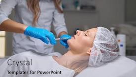  Presentation with beautician - Presentation theme consisting of beautician-hand-in-sterile-gloves background and a light gray colored foreground