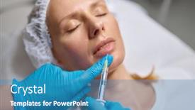  Presentation with beautician - Presentation theme having beautician-hand-in-sterile-gloves background and a teal colored foreground