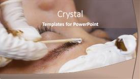  Presentation with beautician - Colorful PPT layouts enhanced with beautician hands doing eyebrow microblading with ink needle backdrop and a coral colored foreground