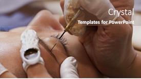  Presentation with beautician - Cool new theme with beautician hands doing eyebrow microblading with ink needle backdrop and a tawny brown colored foreground