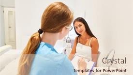  Presentation with cosmetic surgery - Presentation design enhanced with beautician-in-consultation-before-cosmetic background and a lemonade colored foreground
