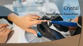  Presentation with beautician - Beautiful theme featuring beautician in gloves sticks nails backdrop and a light blue colored foreground