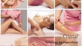  Presentation with skin health - Presentation theme having beautician-is-removing-hair background and a  colored foreground