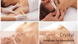  Presentation with skin health - Slide set consisting of beautician-is-removing-hair background and a coral colored foreground