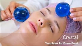  Presentation with blue spa - Amazing PPT theme having beautician-making-a-massage backdrop and a coral colored foreground