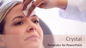  Presentation with anti ageing - Slide deck featuring beautician-or-doctor-preparing-female background and a coral colored foreground