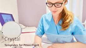  Presentation with beautician - Slide deck featuring beautician-or-young-doctor-takes background and a lemonade colored foreground