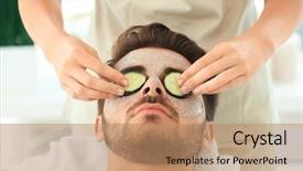  Presentation with spa salon - Theme with beautician putting fresh cucumber slices background and a coral colored foreground