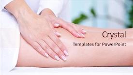  Presentation with beautician - Theme featuring beautician's hands doing massage for the female leg - close-up background and a lemonade colored foreground