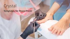  Presentation with beautician - Colorful presentation theme enhanced with beautician salon pedicure cuticle removal backdrop and a coral colored foreground