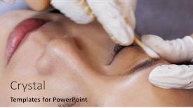  Presentation with brow - Colorful PPT layouts enhanced with beautician specialist of permanent makeup making brow microblading tattooing make up backdrop and a coral colored foreground