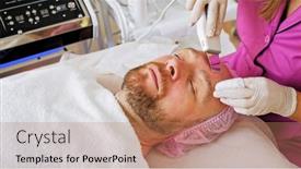  Presentation with spa salon - Slide deck with beautician-using-electrical-impulses background and a coral colored foreground