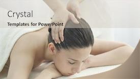  Presentation with beautician - Beautiful presentation theme featuring beautician who massages the head backdrop and a soft green colored foreground