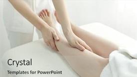  Presentation with beautician - Colorful slides enhanced with beautician who massages the leg backdrop and a light gray colored foreground
