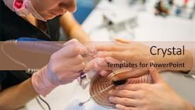  Presentation with beautician - Slide deck featuring beautician with polishing machine treats background and a  colored foreground