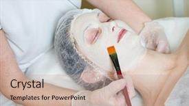  Presentation with beauty cosmetic - Amazing theme having beautification - beautician worker with paintbrush applying backdrop and a soft green colored foreground