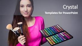  Presentation with artistic artist art brush - Presentation design consisting of beautification - cute make-up artist holding her background and a gray colored foreground