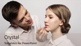  Presentation with makeup artist - PPT theme having beautification - makeup artist does makeup background and a mint green colored foreground
