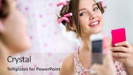  Presentation with teen girl - Beautiful PPT layouts featuring beautification - teen girl making self backdrop and a coral colored foreground