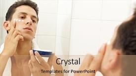  Presentation with face cream flower - Amazing slides having beautification - young man applying facial cream backdrop and a coral colored foreground