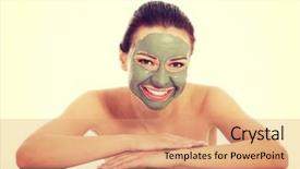  Presentation with facial - PPT layouts with beautifu toplessl woman with facial mask background and a coral colored foreground