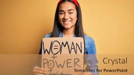  Presentation with women rights - Presentation theme having beautiful-activist-asian-woman-asking background and a coral colored foreground