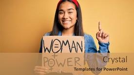  Presentation with women rights - Theme with beautiful-activist-asian-woman-asking background and a coral colored foreground