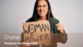  Presentation with women rights - PPT layouts having beautiful-activist-asian-woman-asking background and a coral colored foreground