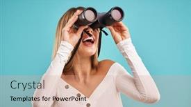  Presentation with blue - Theme having beautiful-adult-woman-posing-over background and a coral colored foreground